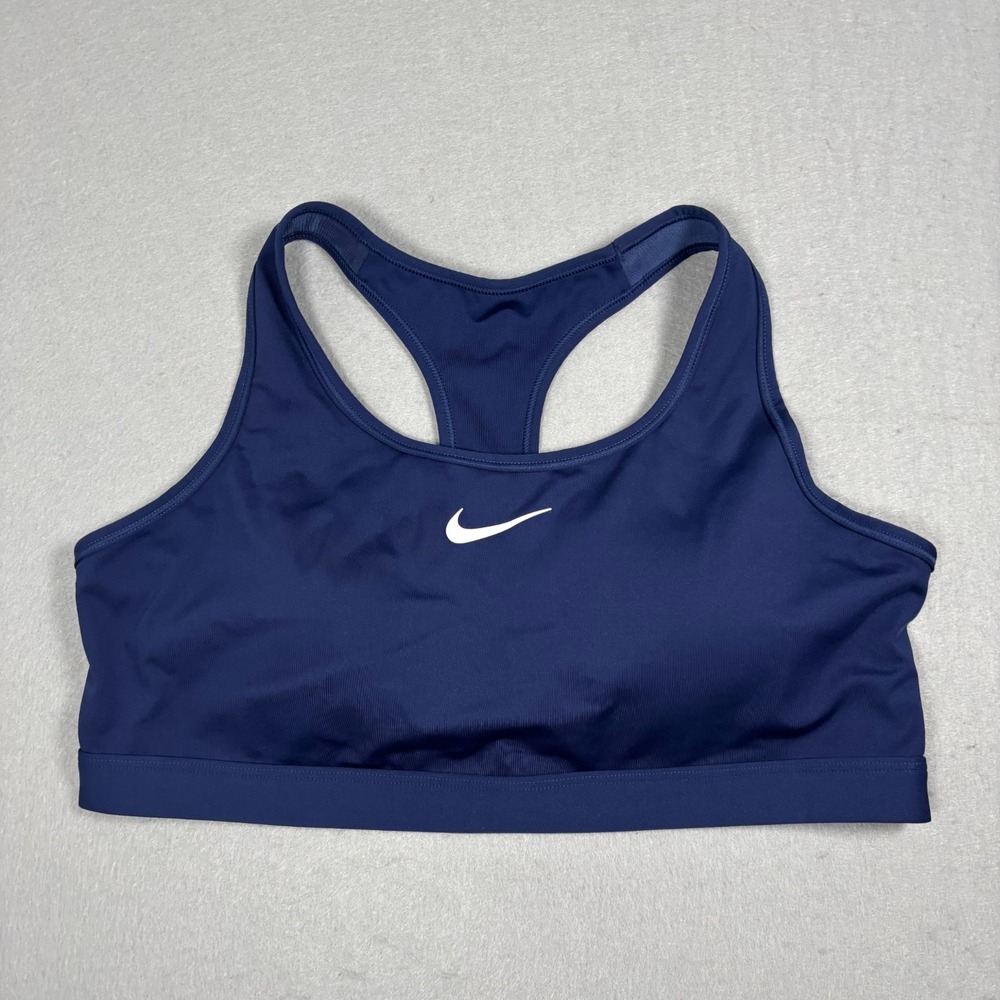 Nike Swoosh Dri-FIT Racerback Sports Bra Navy Blue Womens Size XL Padded Gym